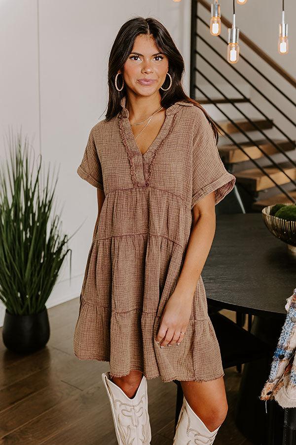 Impressions Across The World Mineral Wash Mini Dress In Mocha