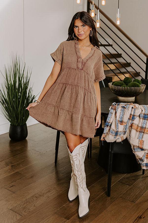 Impressions Across The World Mineral Wash Mini Dress In Mocha