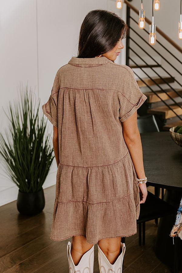 Impressions Across The World Mineral Wash Mini Dress In Mocha