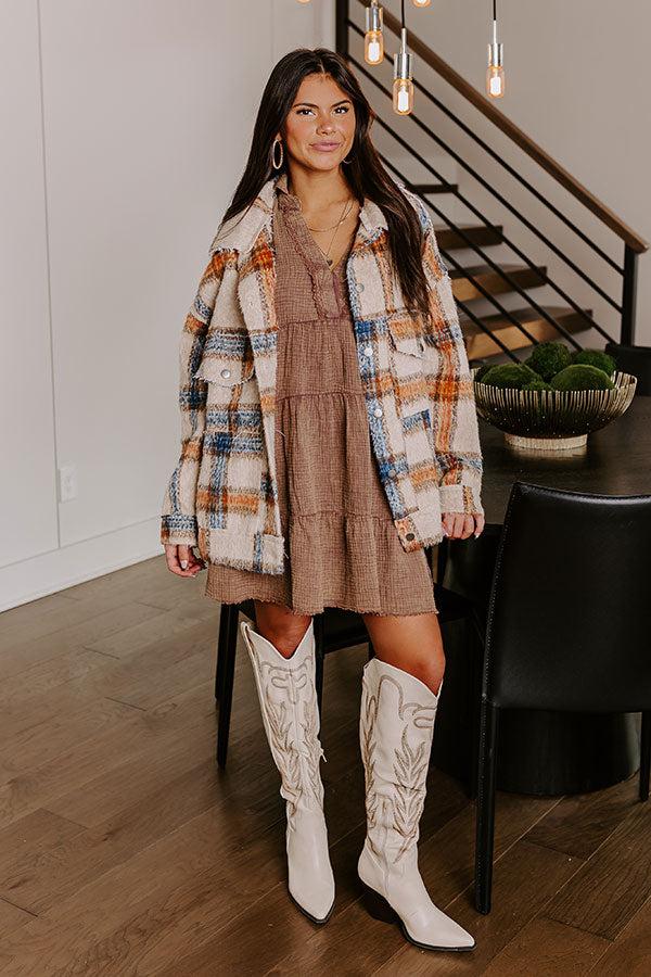 Impressions Across The World Mineral Wash Mini Dress In Mocha