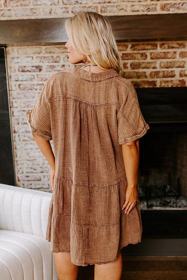 Impressions Across The World Mineral Wash Mini Dress In Mocha Curves