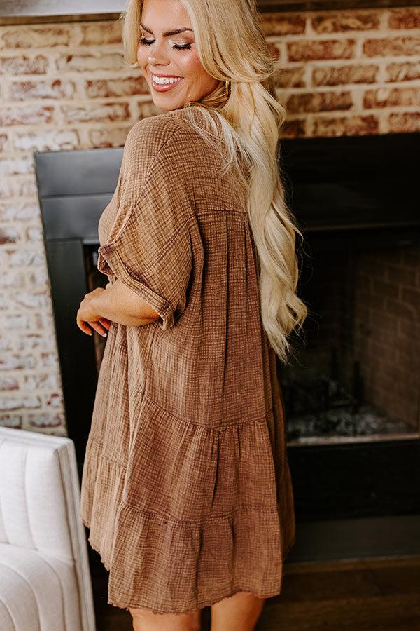 Impressions Across The World Mineral Wash Mini Dress In Mocha Curves