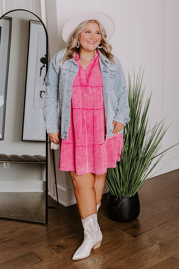 Impressions Across The World Mineral Wash Mini Dress In Pink Curves