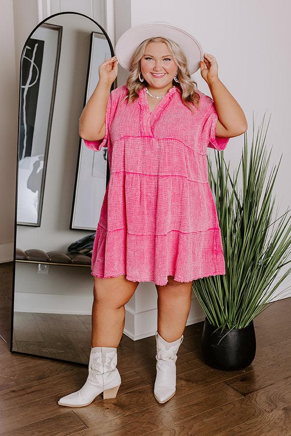 Impressions Across The World Mineral Wash Mini Dress In Pink Curves