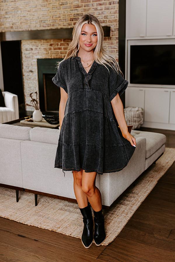 Impressions Across The World Mineral Wash Mini Dress In Vintage Black