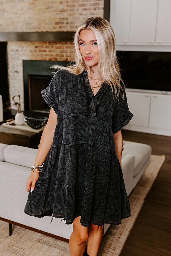 Impressions Across The World Mineral Wash Mini Dress In Vintage Black