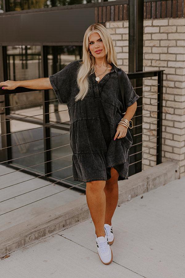 Impressions Across The World Mineral Wash Mini Dress In Vintage Black Curves