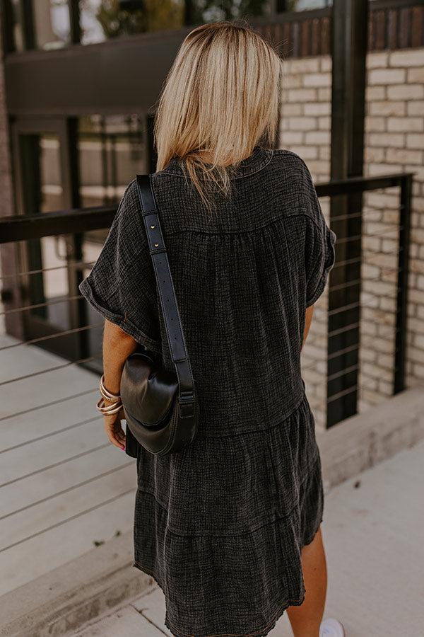 Impressions Across The World Mineral Wash Mini Dress In Vintage Black Curves