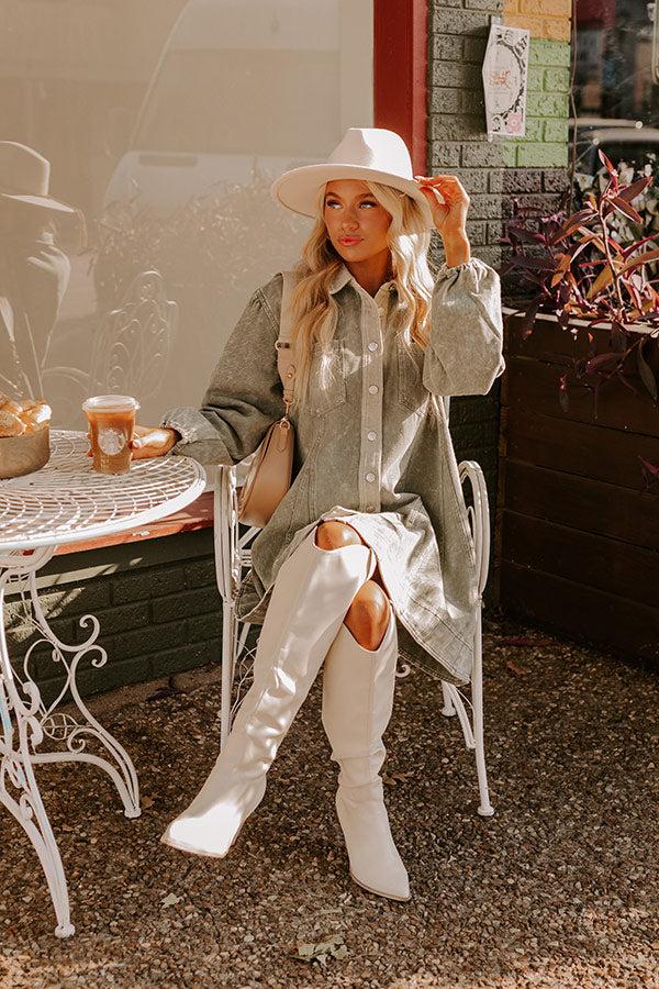 Impressions Afternoon Date Denim Mini Dress In Sage