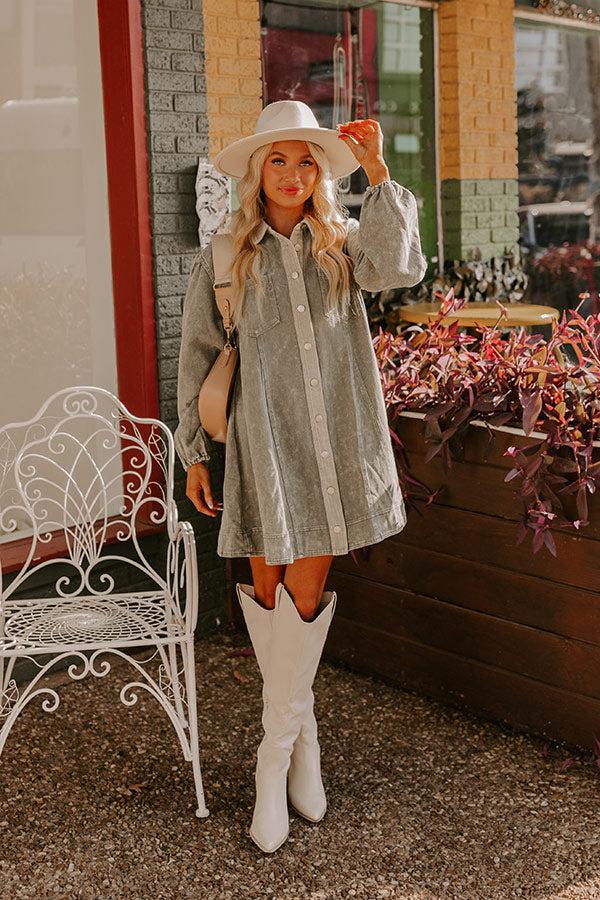 Impressions Afternoon Date Denim Mini Dress in Sage