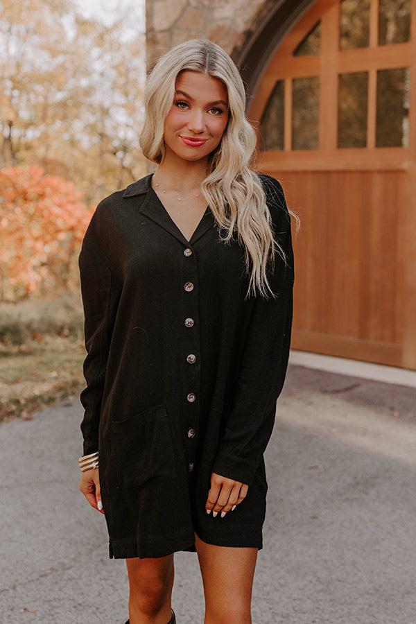 Impressions Afternoon Escape Linen-Blend Mini Dress In Black