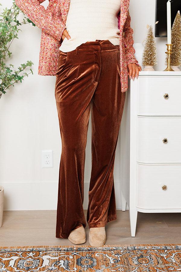 Impressions All The Hits High Waist Velvet Pants In Brown