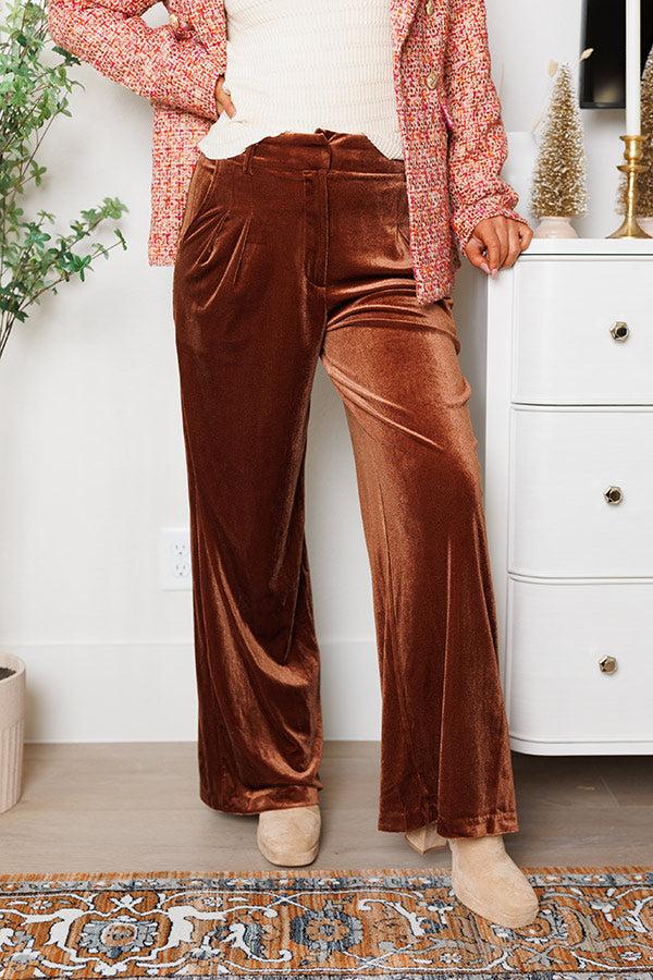 Impressions All The Hits High Waist Velvet Pants In Brown