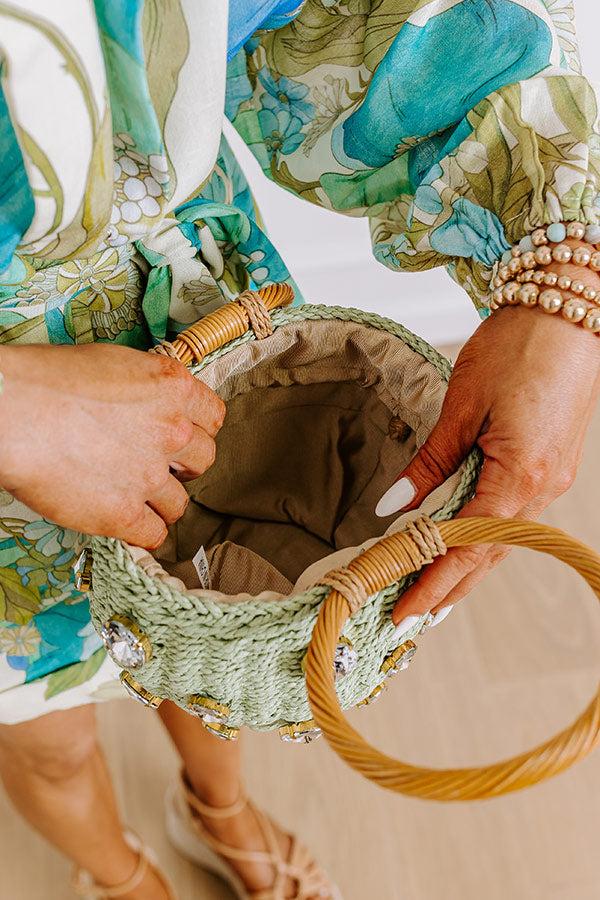 Impressions All The Vibes Straw Woven Bucket Bag In Pear