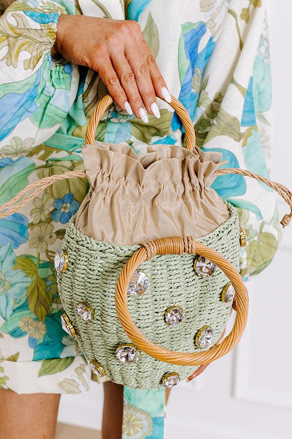Impressions All The Vibes Straw Woven Bucket Bag In Pear