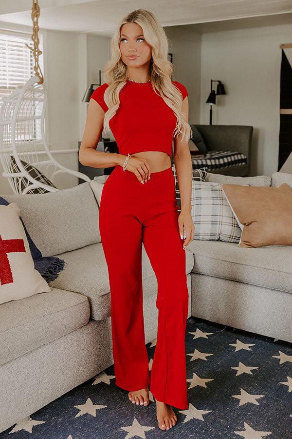 Impressions Always On The Go High Waist Ribbed Pants In Red
