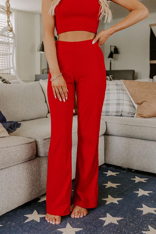 Impressions Always On The Go High Waist Ribbed Pants In Red