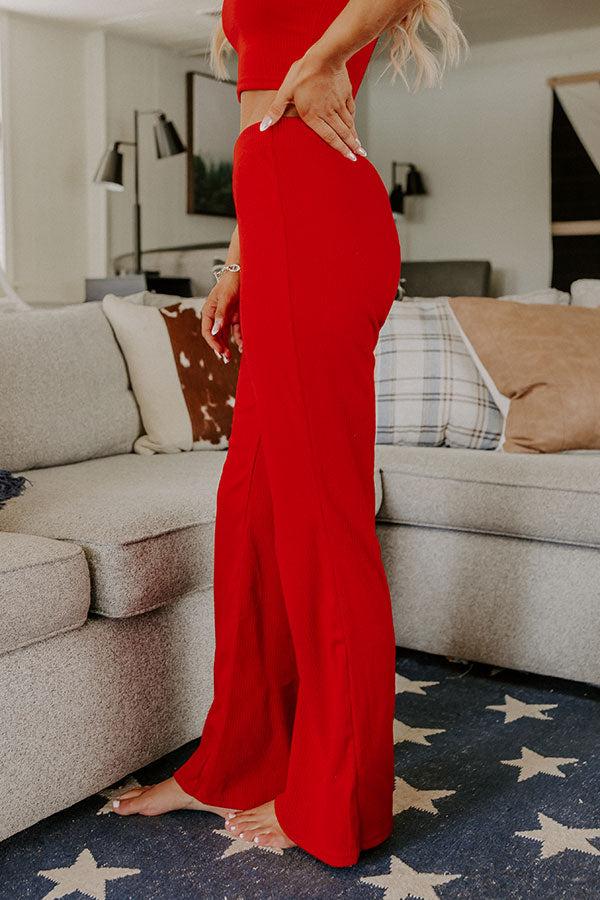 Impressions Always On The Go High Waist Ribbed Pants In Red