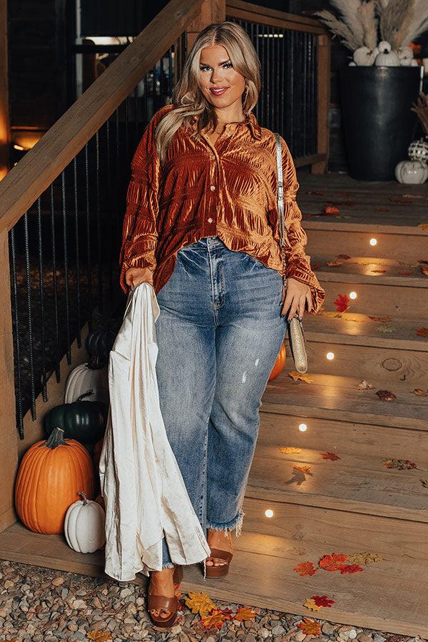 Impressions Amazing Views Velvet Top In Rust Curves