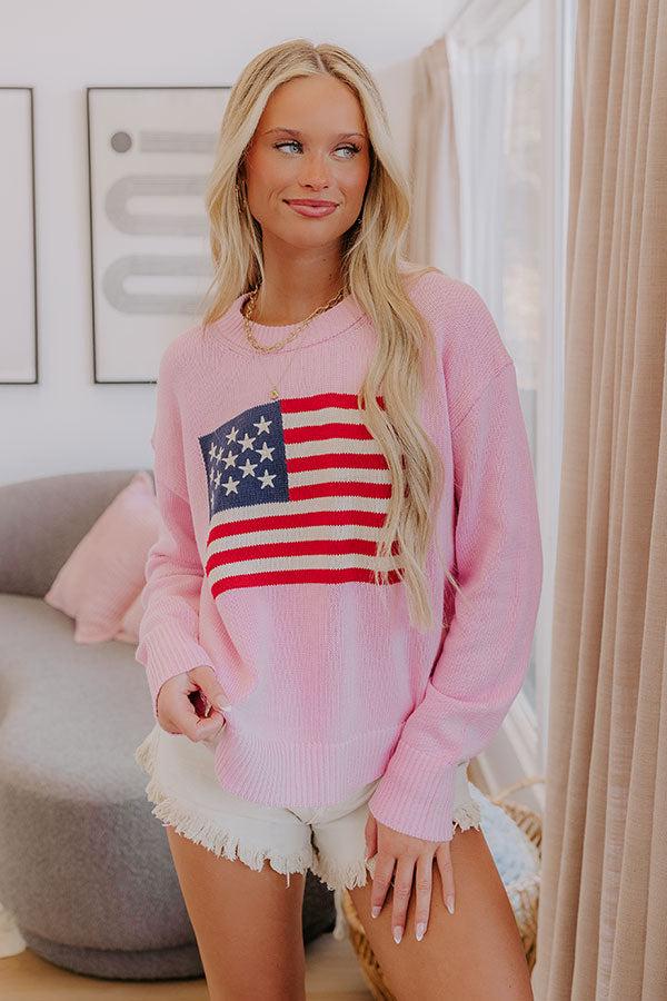 Impressions American Girl Embroidered Knit Sweater In Pink