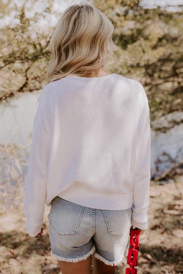 Impressions American Girl Embroidered Knit Sweater In White