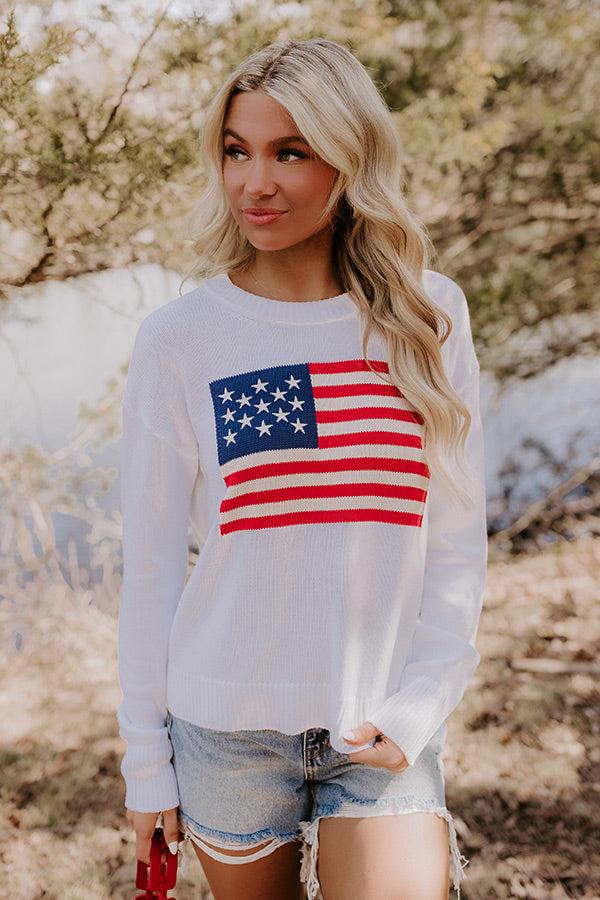 Impressions American Girl Embroidered Knit Sweater In White