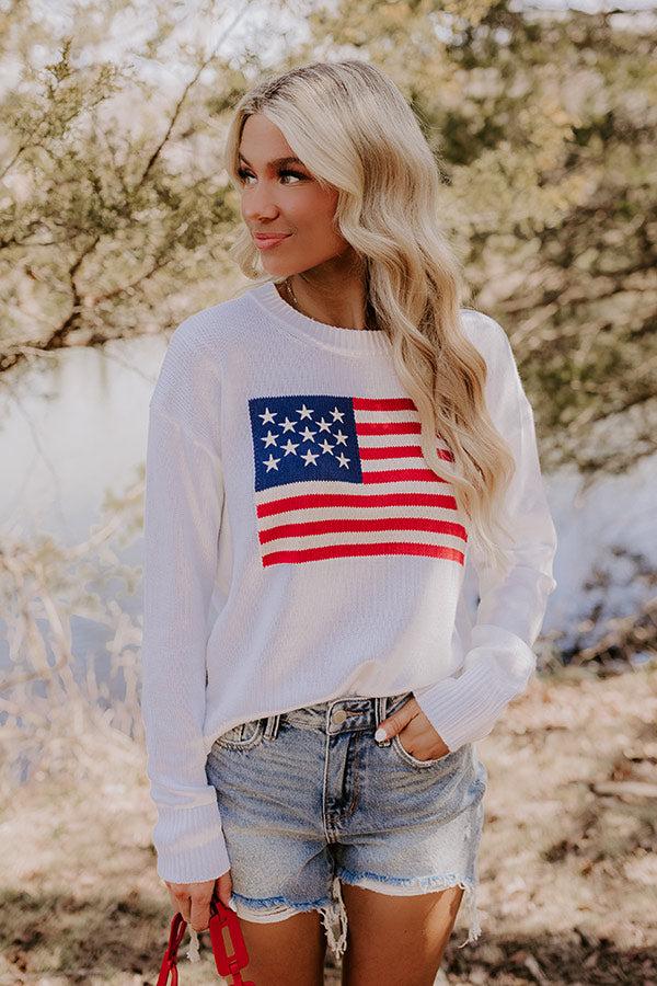 Impressions American Girl Embroidered Knit Sweater in White