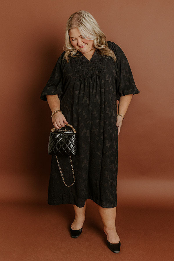 Impressions Apple Cider Sippin Jacquard Midi Dress In Black Curves