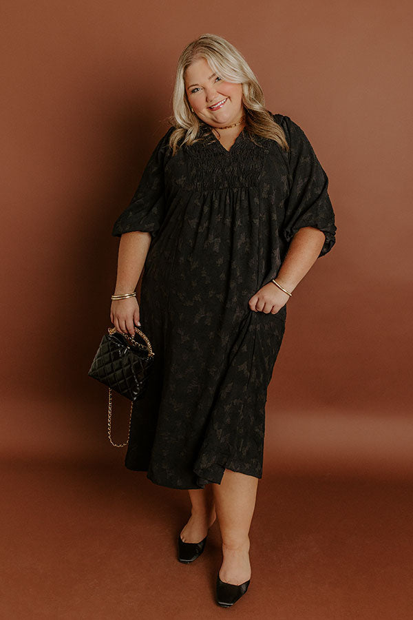 Impressions Apple Cider Sippin Jacquard Midi Dress in Black Curves