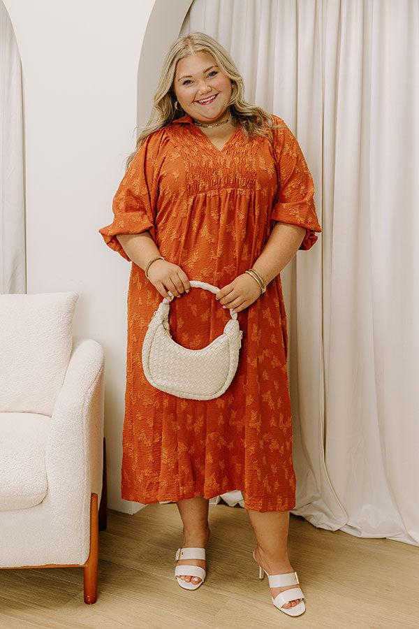 Impressions Apple Cider Sippin Jacquard Midi Dress In Rust Curves