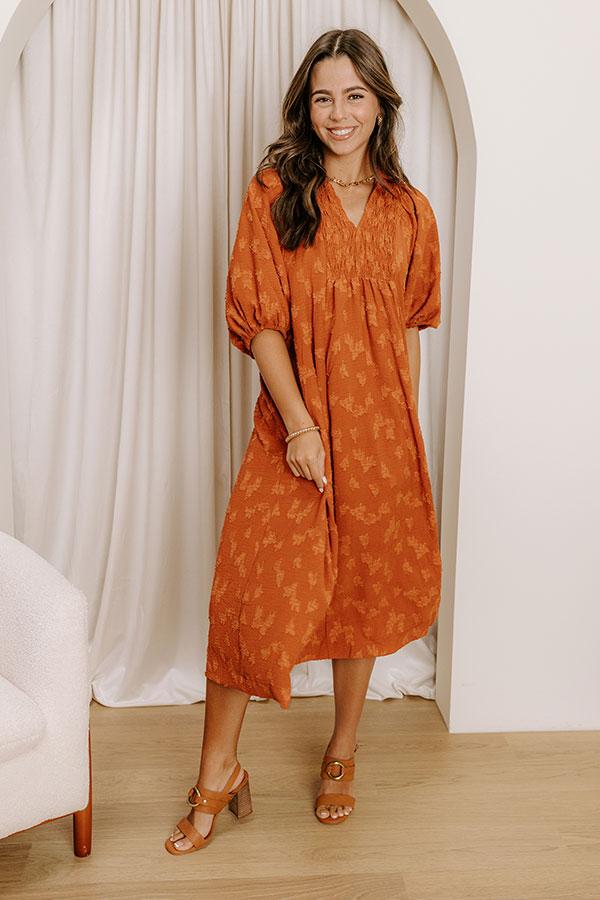 Impressions Apple Cider Sippin Jacquard Midi Dress In Rust