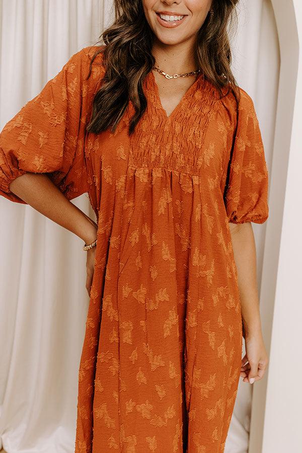 Impressions Apple Cider Sippin Jacquard Midi Dress In Rust