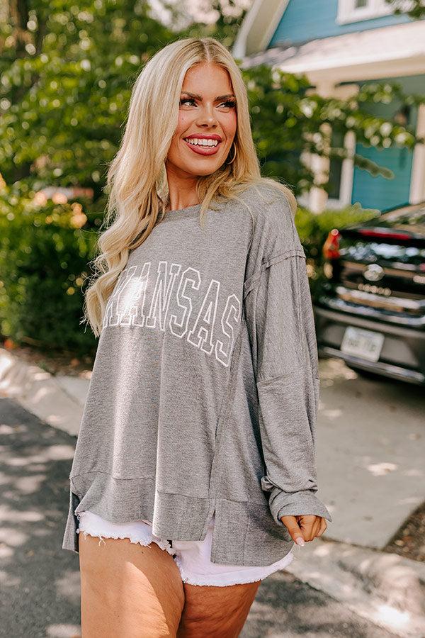 Impressions Arkansas Embroidered Long Sleeve Tee In Grey Curves