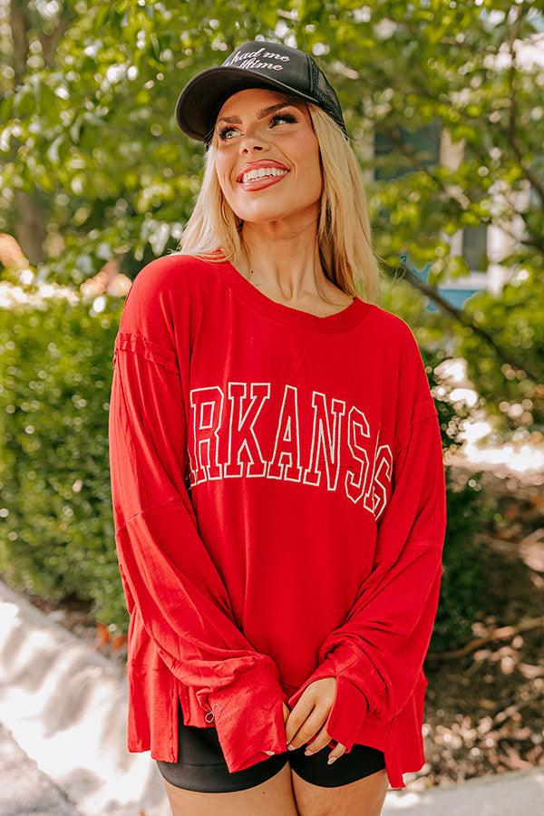 Impressions Arkansas Embroidered Long Sleeve Tee In Red Curves
