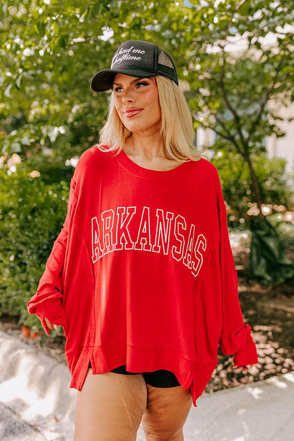 Impressions Arkansas Embroidered Long Sleeve Tee In Red Curves