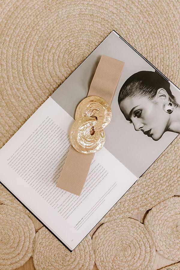 Impressions Art Deco District Stretch Belt In Iced Latte