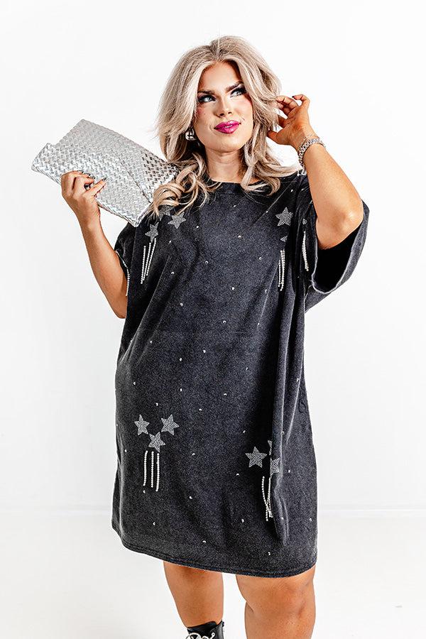 Impressions Artfully Done Embellished T-Shirt Dress In Vintage Black Curves