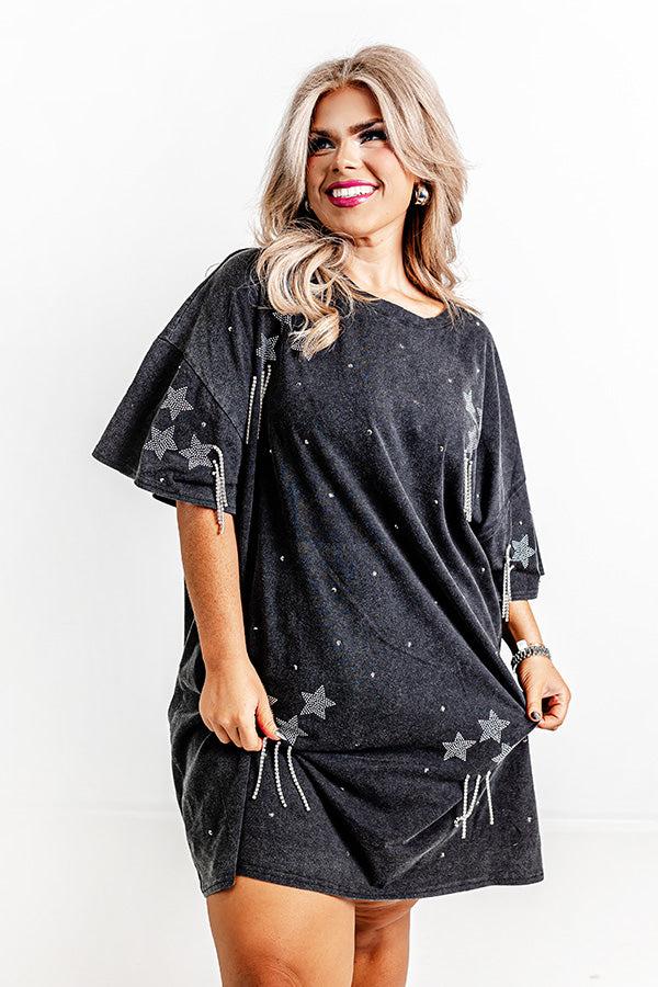 Impressions Artfully Done Embellished T-Shirt Dress In Vintage Black Curves