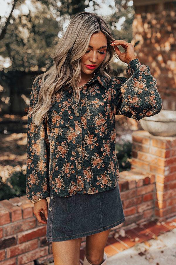 Impressions Autumn Blooms Knit Button Up in Hunter Green
