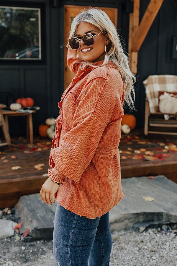 Impressions Autumn Brunch Button Up In Pumpkin Curves