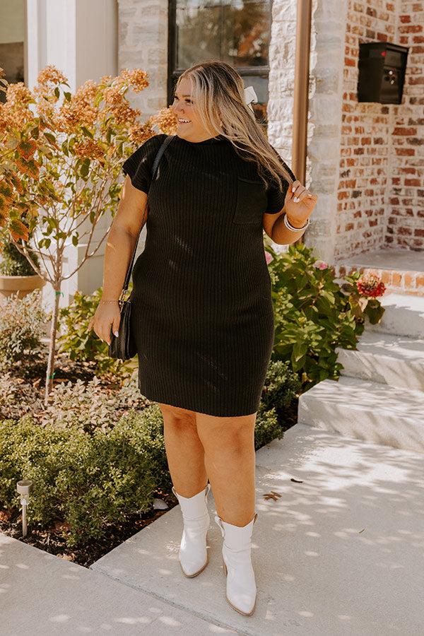 Impressions Autumn Crisp Ribbed Sweater Dress In Black Curves