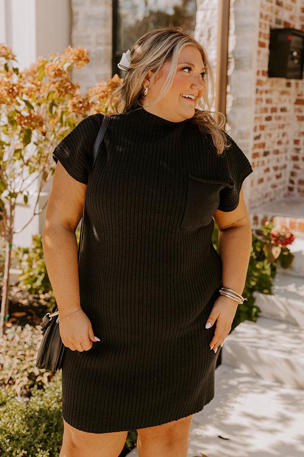 Impressions Autumn Crisp Ribbed Sweater Dress In Black Curves