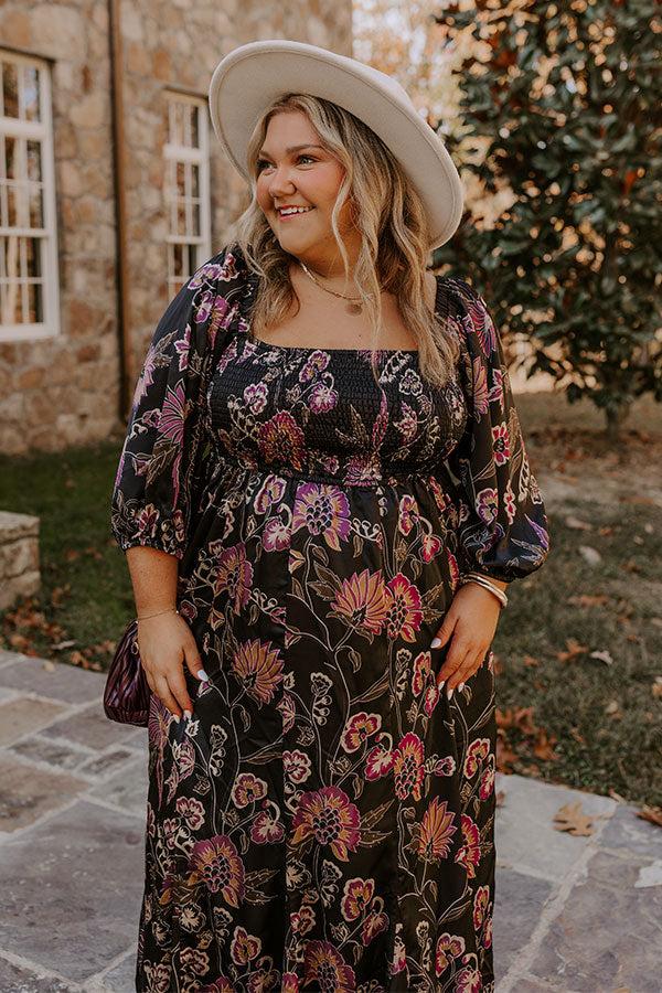 Impressions Autumn Encounters Satin Floral Maxi Dress Curves