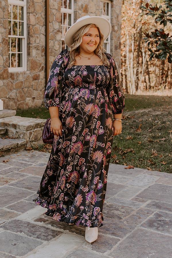 Impressions Autumn Encounters Satin Floral Maxi Dress Curves