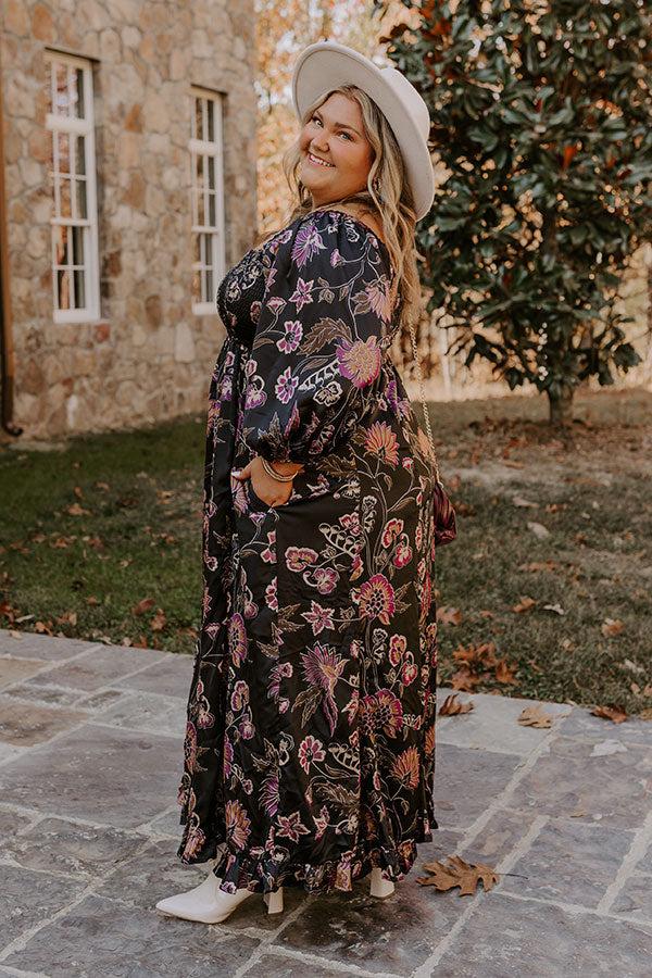 Impressions Autumn Encounters Satin Floral Maxi Dress Curves