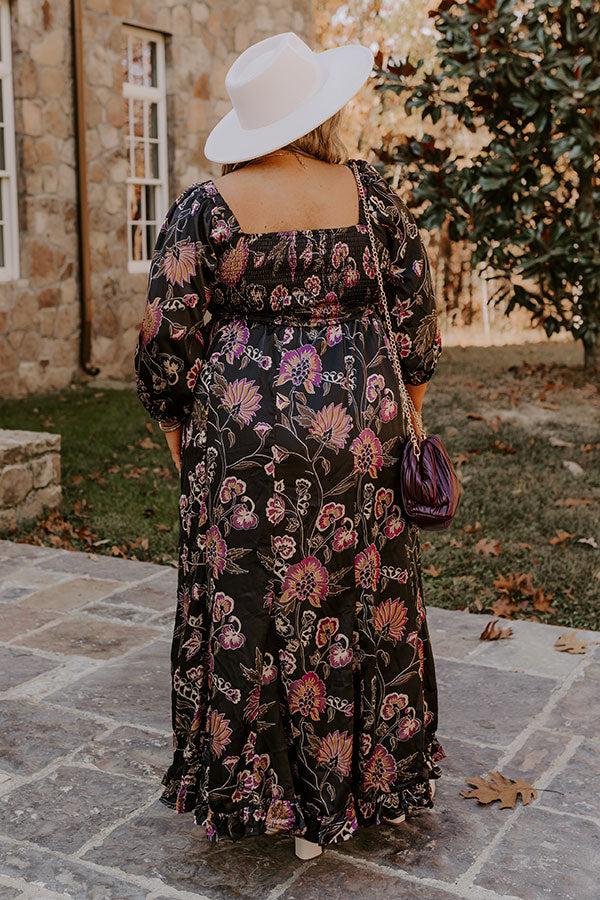 Impressions Autumn Encounters Satin Floral Maxi Dress Curves