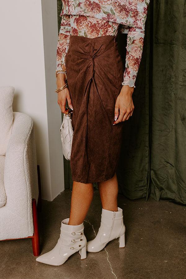 Impressions Autumn Harmony Faux Suede Skirt In Chestnut