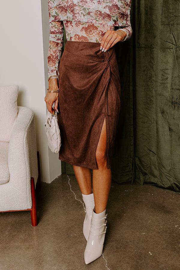 Impressions Autumn Harmony Faux Suede Skirt In Chestnut