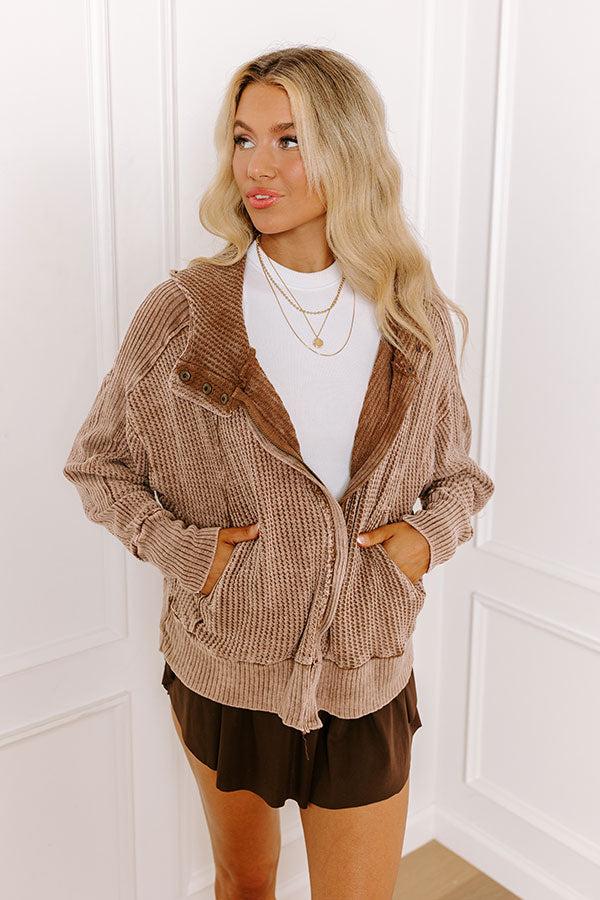 Impressions Autumn Vibes Waffle Knit Jacket In Taupe