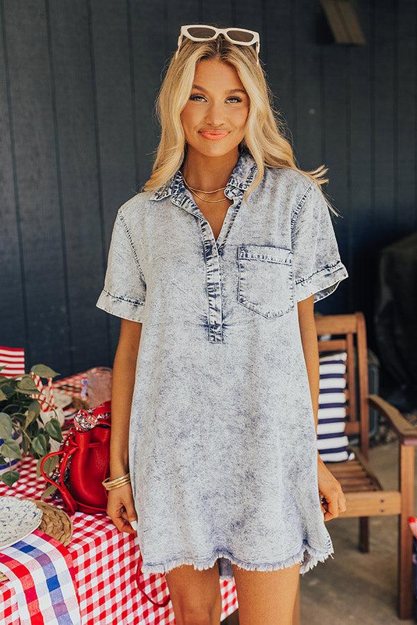 Impressions Backyard BBQ Chambray Mini Dress in Medium Wash